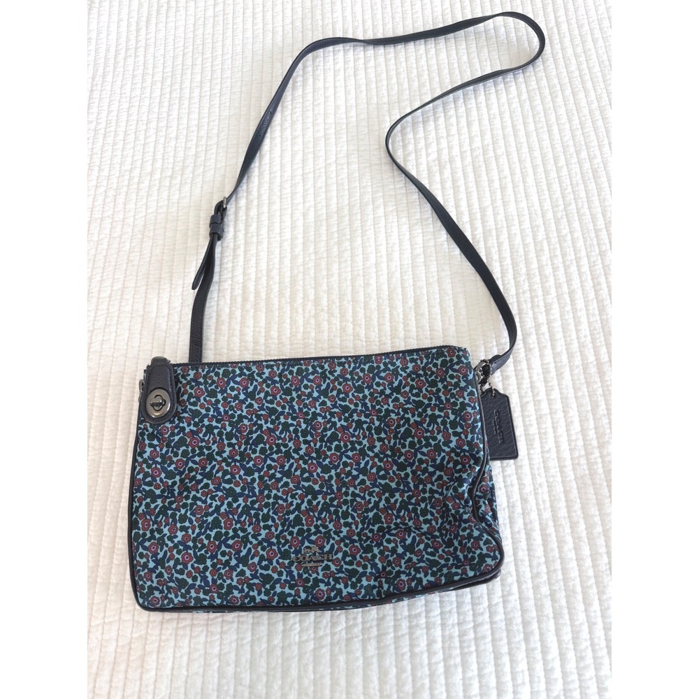 Coach Floral Print Nylon Crossbody Bag Blue Red F59436 Slim Messenger Bag